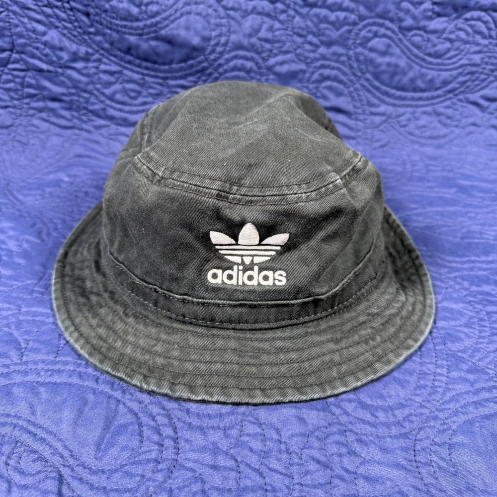 Adidas Originals Trefoil Bucket Hat Mens Black Washed Cotton Twill Fade